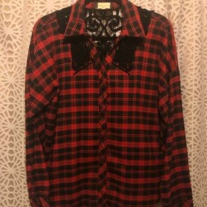 Anthropologie red flannel button down